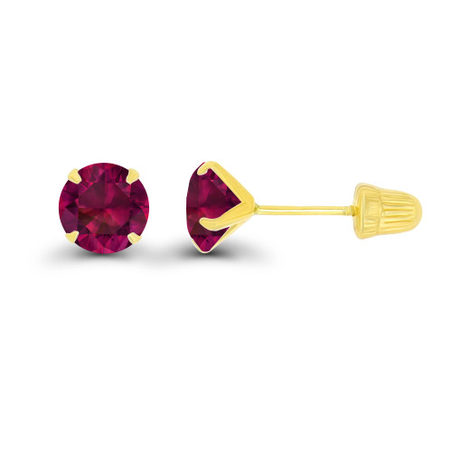 Solid 14K Yellow Gold 5mm Round Created Red Ruby July Birthstone Solitaire Ball Screw Back Stud Earring