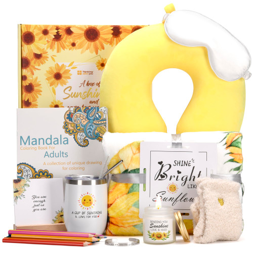 TAY 15pcs Sunflower Get Well Gifts for Women, Get Well Soon Gifts Basket Sending Sunshine Care Package Unique Birthday Gifts Box with Inspirational Blanket Candle for Her Sister Best Friend