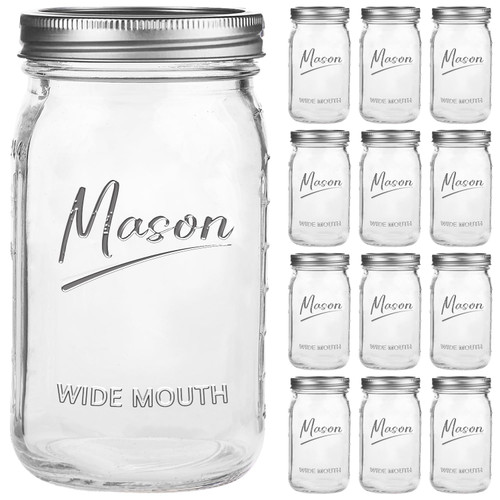 Galssmagic Mason Jars 32 oz,12 Pack Quart Wide Mouth Mason Jar With Airtight Lids,Glass Canning Jars for Fermenting, Pickling,Meal Prep,Overnight Oats & Centerpieces Galssmagic Mason Jars 32 oz,12 Pack Quart Wide Mouth Mason Jar With Airtight Lids,Glass Canning Jars for Fermenting, Pickling,Meal Prep,Overnight Oats & Centerpieces