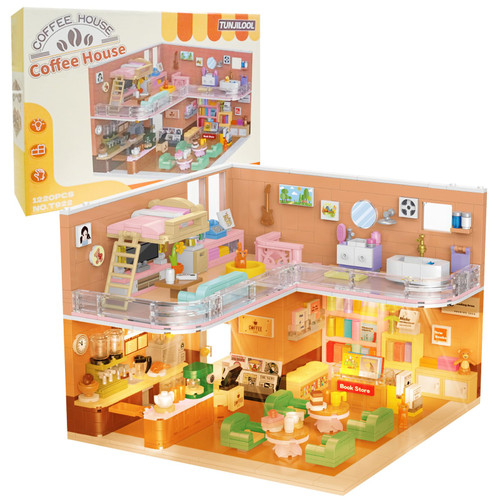 TUNJILOOL Coffee House Building Blocks 1220pcs Cafe Construction Building Set with LED Light, Collectible Display Model Creative Gift for Teens and Adults(Coffee Shop)