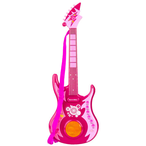 WGS Electronic Kid Musical Rock n Roll Guitar Children Play Toy Set with Strap, Pink