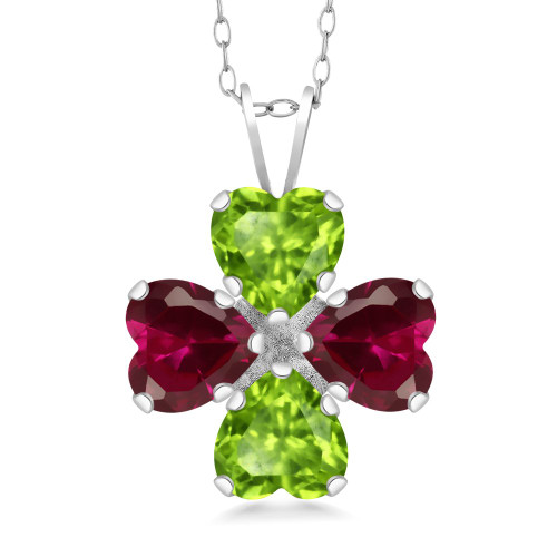 Gem Stone King 925 Sterling Silver Green Peridot and Red Created Ruby 4 Heart Shape Gemstone August Birthstone Pendant Necklace For Women (3.58 Cttw, 6MM Heart, with 18 Inch Silver Chain) Gem Stone King 925 Sterling Silver Green Peridot and Red Created Ruby 4 Heart Shape Gemstone August Birthstone Pendant Necklace For Women (3.58 Cttw, 6MM Heart, with 18 Inch Silver Chain)