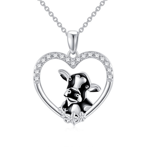 LEECCI Cow Necklace for Women 925 Sterling Silver Cow Heart Pendant Cow Jewelry Gifts for Women Girls
