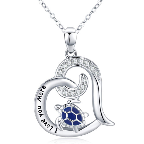 PRAYMOS Sea Turtle Necklace Sterling Silver I love you more Unique Romantic GiftsTurtle Heart Pendant Jewelry Women Christmas Birthday Gifts for Her