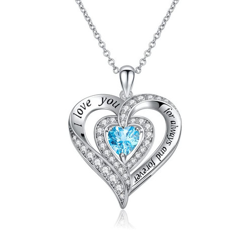 RANDES March Birthstone Necklace for Women 925 Sterling Silver Aquamarine Heart Necklaces Love Forever Necklace RANDES March Birthstone Necklace for Women 925 Sterling Silver Aquamarine Heart Necklaces Love Forever Necklace
