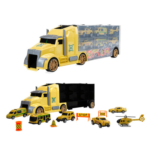 11 in 1 Transport Car Die Cast Construction Truck Big Rig Vehicle Toy Car Play Vehicles in Carrier Truck, Kids Car Toys Carrier Truck Toy Set