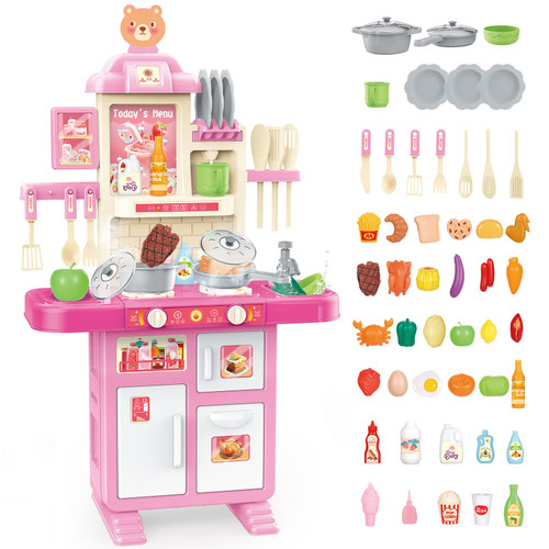 deAO Kitchen Playset Toy with Sounds and Lights,31 Inch Play Kitchen Set Role Playing Game Pretend Food and Cooking Playset,69 PCS Kitchen Accessories Set for 3 4 5 Years Old Girls Boys