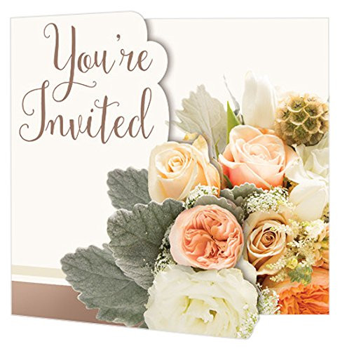 Creative Converting 318155 8 Count Die-Cut Gatefold Invitation, Rose Gold Bouquet