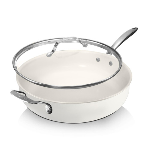 GOTHAM STEEL 5.5 Qt Saute Pan with Lid - Non Stick Frying Pans Nonstick Deep Frying Pan, Nonstick Pan, Cooking Pan, Nonstick Skillet, 100% PFOA Free Ceramic Pan, Dishwasher Safe, Cream White GOTHAM STEEL 5.5 Qt Saute Pan with Lid - Non Stick Frying Pans Nonstick Deep Frying Pan, Nonstick Pan, Cooking Pan, Nonstick Skillet, 100% PFOA Free Ceramic Pan, Dishwasher Safe, Cream White