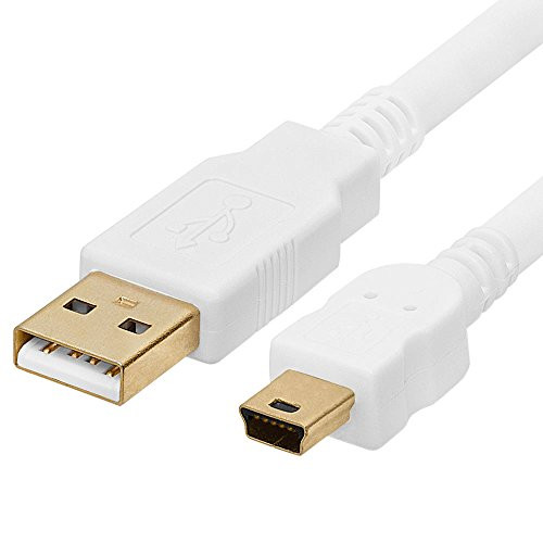 Cmple - USB 2.0 Cable A to Mini B 5 Pin Male High Speed USB Charger Data Cord Gold-Plated - 6 Feet White