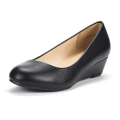 DREAM PAIRS Women's Debbie Black Pu Mid Wedge Heel Pump Shoes Size 8.5 M US