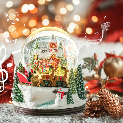 MUMTOP Christmas Snow Globes, Musical Snow Globes, Christmas Lanterns Snow Globe Music Box with House,Family, Snowman, Santa and The Sleigh,Elk,Tree and Frozen River for Christmas Birthday Gift