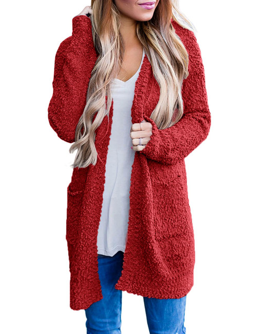 MEROKEETY Women's 2023 Winter Long Sleeve Soft Chunky Knit Sweater Open Front Cardigan Outwear Coat, Red, M