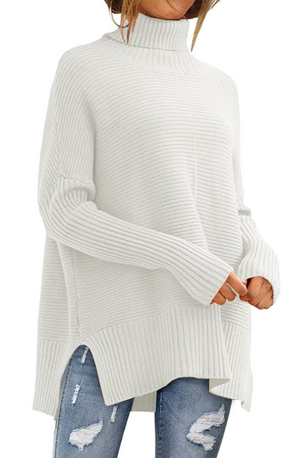 EFAN White Sweaters for Women Winter Turtleneck Oversized Tunic Sweaters Dress Trendy Long Pullover Knit Sweater Tops 2023