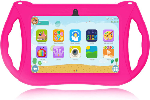Kids Tablet, 7 inch Tablet for Kids 3GB RAM 32GB ROM, Android 11 Toddler Tablet with WiFi, Bluetooth, GMS, Dual Camera, Parental Control, Shockproof Case, Google Play for YouTube, Netflix(Pink)