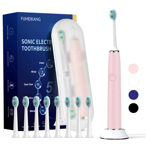 FUMEIKANG Sonic Electric Toothbrushes with 8 Heads for Adults and Kids Power Rechargeable Toothbrush with Travel Case 2 Mintues Smart Timer Wireless Sonic Tooth Brushing-Pink FUMEIKANG Sonic Electric Toothbrushes with 8 Heads for Adults and Kids Power Rechargeable Toothbrush with Travel Case 2 Mintues Smart Timer Wireless Sonic Tooth Brushing-Pink