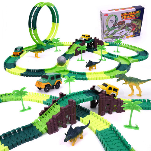 245 pcs Dino Race Car Track Dinosaur Toys for Kids 3-5, Road Race with Flexible Train Track Playset, 2 Electric Dinosaur Race Cars Toy 245 pcs Dino Race Car Track Dinosaur Toys for Kids 3-5, Road Race with Flexible Train Track Playset, 2 Electric Dinosaur Race Cars Toy