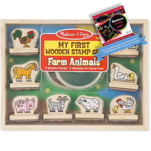 Melissa & Doug? Farm Animals: My First Wooden Stamp Set Bundle with 1 Theme Compatible M&D Scratch Fun Mini-Pad (02390)