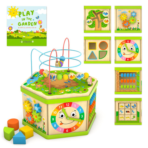 TOYVENTIVE Wooden Kids Baby Activity Cube - One 1 Year Old Girl Gifts Toy, Developmental Educational Learning Montessori Toddler Girls Toys 12-18 Months, First 1st Birthday Gift, Bead Maze TOYVENTIVE Wooden Kids Baby Activity Cube - One 1 Year Old Girl Gifts Toy, Developmental Educational Learning Montessori Toddler Girls Toys 12-18 Months, First 1st Birthday Gift, Bead Maze