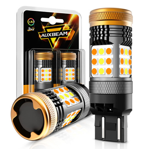 Auxbeam 2023 B21 Series 7443 Switchback LED Bulbs Built in Resistor CANBUS Error Free Anti Hyper Flash 7443 7444 7444NA T20 Bulbs White and Amber 600% Super Bright Turn Signal Light DRL Parking Light