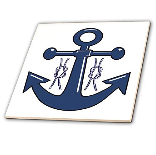 3dRose ct_47900_1 Navy Blue Anchor N Nautical Knots Ceramic Tile, 4"