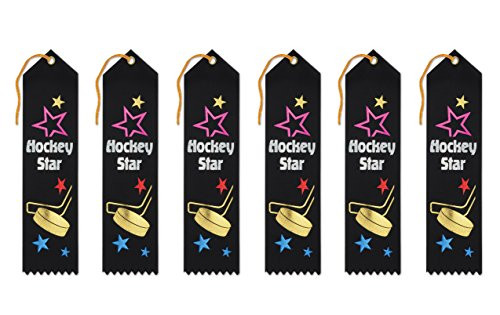 Beistle AR085 Hockey Star Award Ribbons, 2 by 8-Inch, 6-Pack