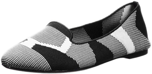 Skechers Women's Cleo-Sherlock-Engineered Knit Loafer Skimmer Ballet Flat, Black/White, 11