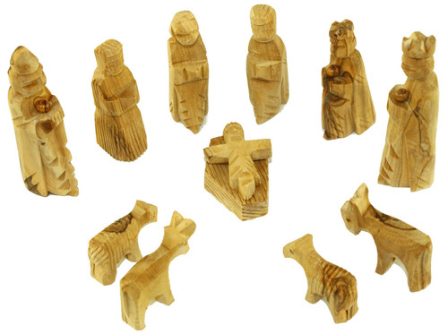 Holy Land Market Olive Wood Children's Nativity Set (12 Pieces Set) (4 Inches)