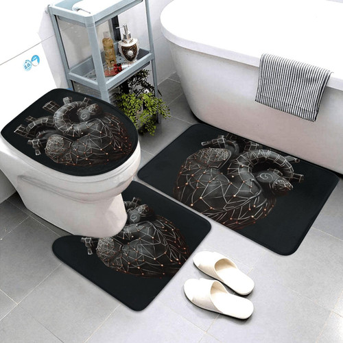 Heart Bathroom Rugs Sets 3 Piece Super Absorbent Bathroom Mats Set Includes Bath Rug, Contour Mat and Toilet Lid Cover, Washable Non-Slip Bath Mats Carpet for Bathroom