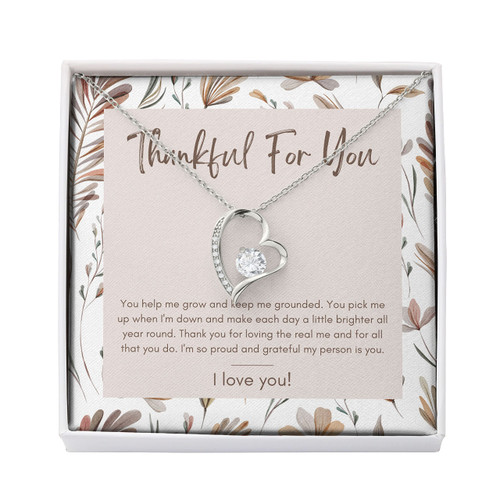 Bubble Hugs Thanksgiving Necklace Silver Luxury Heart - Thankful for You - for Her Woman Girl Gratitude Blessed Appreciation Thank You Holiday