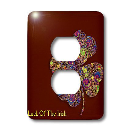 3dRose lsp_41923_6"Text Luck Of The Irish. Chic Clovers On Dark Red Background" 2 Plug Outlet Cover