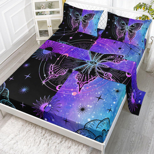 Datura home Bedding Fitted Sheet and Flat Sheet Set 4Pcs Black Blue Butterfly Printed Bedding Set with 1 Flat Sheet and 1 Fitted Sheet + 2 Pillowcases for Girls (Black Blue Butterfly Full) Datura home Bedding Fitted Sheet and Flat Sheet Set 4Pcs Black Blue Butterfly Printed Bedding Set with 1 Flat Sheet and 1 Fitted Sheet + 2 Pillowcases for Girls (Black Blue Butterfly Full)