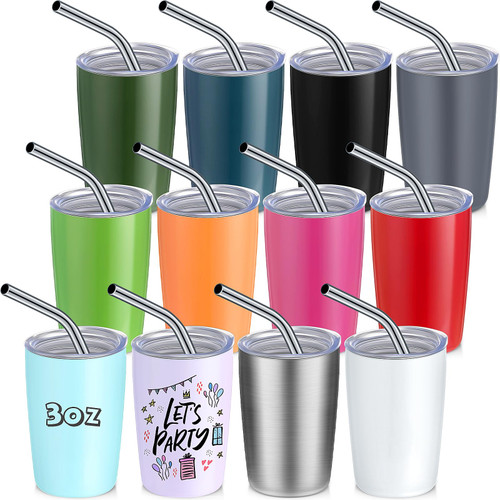 Lemosae 12 Pcs Mini Tumbler Shot with Straw and Lid 3oz Stainless Steel Tumbler Shot Glasses Mini Cute Tumblers Shot Glass Bulk Mini Tumbler Cups Set for Party Bar Travel Camping (Multicolor)