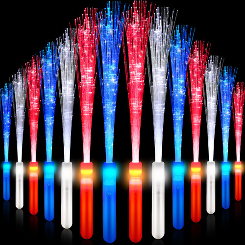 WILLBOND Fiber Optic Wand Glow Sticks Fiber Optic Sticks with 3 Light Modes LED Light Wand Glow Flashing Wand for 4th of July Party Supplies Wedding Decorations (48, Red, Blue, White)