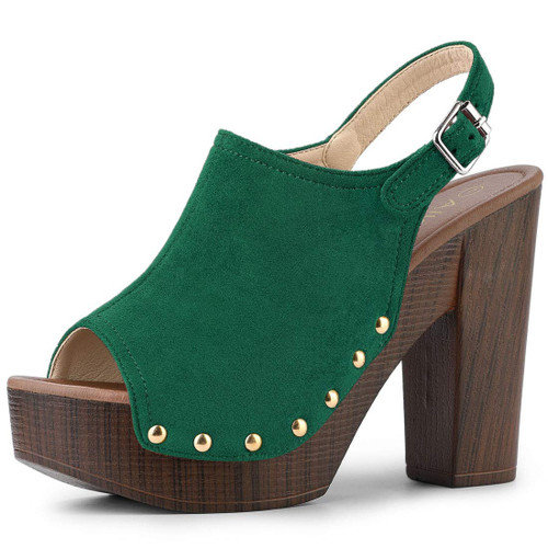 Allegra K Women's Slingback Platform Chunky Heel Green Sandals - 8.5 M US