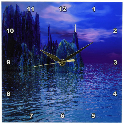 3dRose DPP_12335_1 Wall Clock, Blue Ocean Lighthouse, 10 by 10-Inch