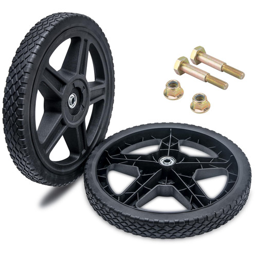 14 Inch Lawn Mower Wheels (2-pack) Fits Most Standard push Lawn Mowers, Inner and outer bearing structure - Includes Bolts, Nuts (Also available in 6~14-in wheels)