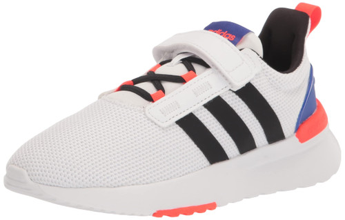 adidas Racer TR21 Running Shoe, White/Black/Lucid Blue (Cross Strap), 1 US Unisex Little Kid