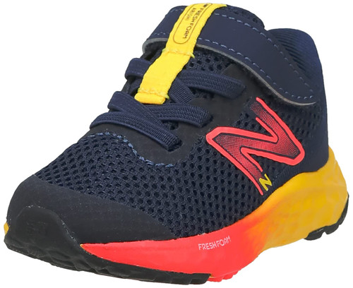 New Balance Boy's Fresh Foam Arishi V4 Hook and Loop Running Shoe, Team Navy/Electric Red/Egg Yolk, 3 Little Kid