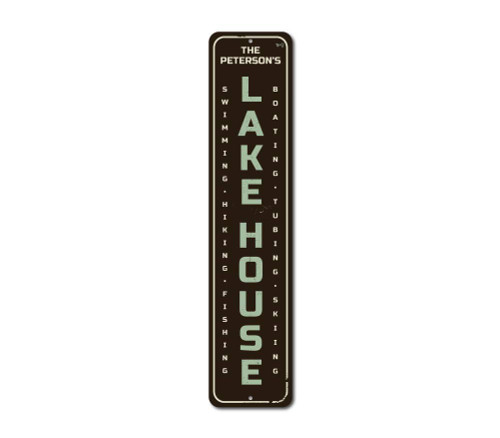 Vertical Family Name Lake House Sign, Lake House Decor, Custom Lake Activities Sign, Lake Aluminum Decor - 6" x 24"
