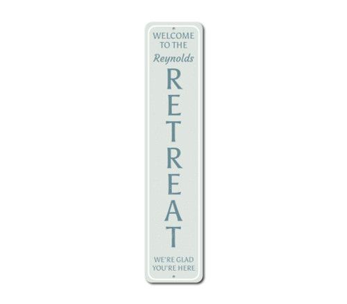 Family Retreat Vertical Sign, Custom Glad You're Here Name Sign, Ocean Lover Sign, Beach House Aluminum Decor - 6" x 24"