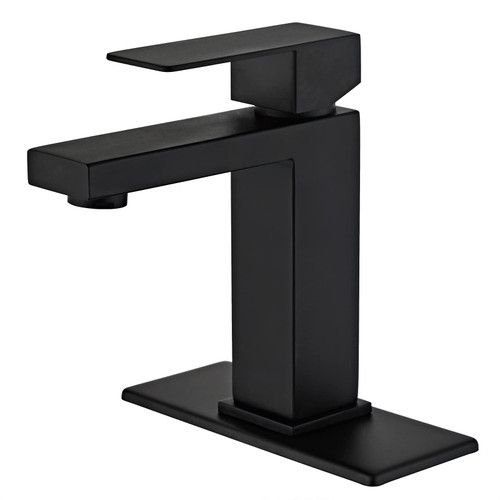 Modern Matte Black Bathroom Faucet Single Hole?Single Handle Bathroom Sink Faucet Stainless Steel Commercial Bathroom Faucet with Deck Plate 1 or 3 Hole Kohonby (Matte Black)