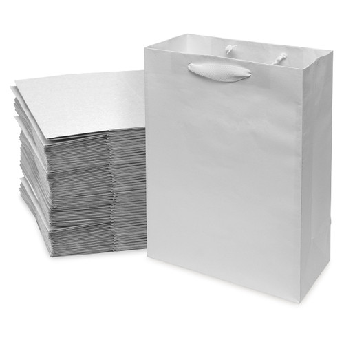 White Gift Bags with Handles - 10x5x13 50 Pack Kraft Paper Gift Bags Medium Size, Bulk Gift Bags, Boutique Bags for Shopping, Party, Wedding Favor Bags, Small Business & Retail Merchandise Supplies
