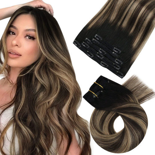 Moresoo Hair Extensions Real Human Hair Clip ins Balayage Remy Clip in Hair Extensions Human Hair Ombre Black to Brown with Caramel Blonde Double Weft Human Hair Clip in Extensions 12inch 5pcs 70G Moresoo Hair Extensions Real Human Hair Clip ins Balayage Remy Clip in Hair Extensions Human Hair Ombre Black to Brown with Caramel Blonde Double Weft Human Hair Clip in Extensions 12inch 5pcs 70G