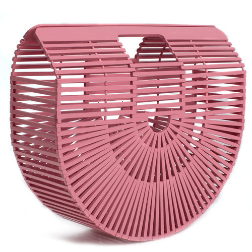 RULER TRUTH Women's Bamboo Handbag Small Straw Purses and Handbags Handmade Woven Tote Bag for Summer Beach Pink