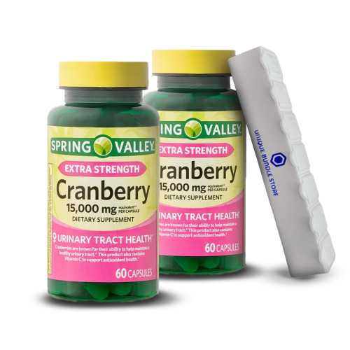 Unique Bundle Store Spring Valley, Cranberry Capsules, 15,000mg, Extra Strength Dietary Supplement, Cranberry Pills for Women, 60 Count + 7 Day Pill Organizer Included (Pack of 2)