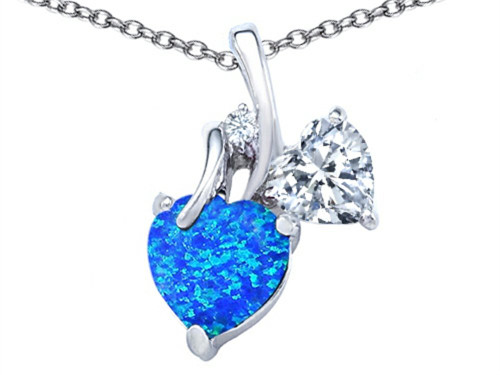 Star K 8mm Heart Shape Blue Created Opal Double Hearts Pendant Necklace Sterling Silver Star K 8mm Heart Shape Blue Created Opal Double Hearts Pendant Necklace Sterling Silver
