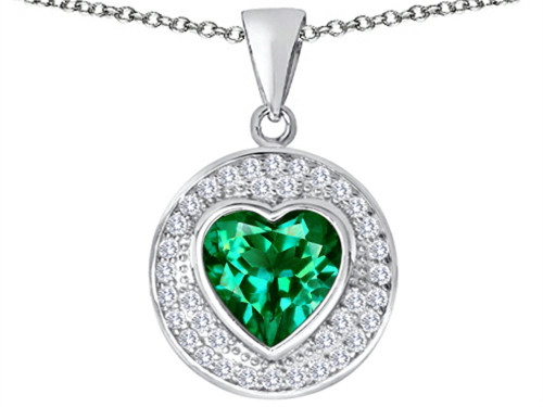 Star K Circle Of Love Pendant Necklace with 10mm Heart Shape Simulated Emerald Sterling Silver Star K Circle Of Love Pendant Necklace with 10mm Heart Shape Simulated Emerald Sterling Silver