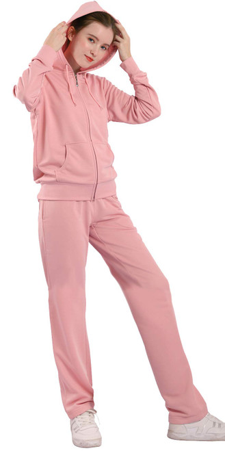 Gary Com 2 Piece Outfits Women's Tracksuit Sets Sweatsuit Hoodie and Sweat Pants Jogging Solid Zip Up Active Jogger Track Suit Pink Medium