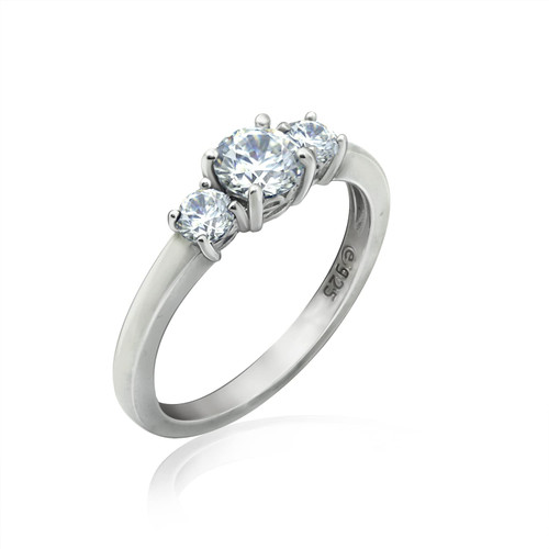 Amazon Collection Platinum-Plated Sterling Silver Round 3-Stone Ring made with Infinite Elements Cubic Zirconia (1 cttw), Size 6